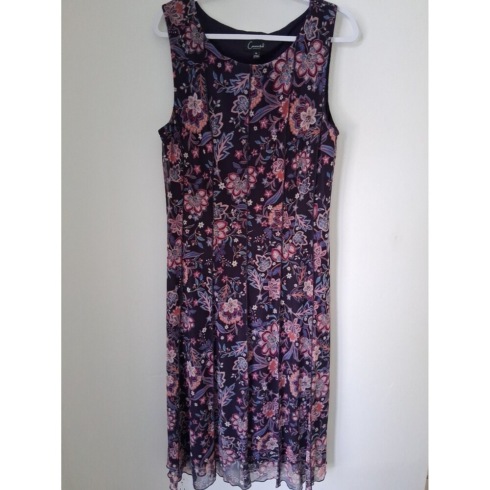 Connected Apparel Purple Floral Sleeveless Chiffon Pullover Lined Dress Size 16
